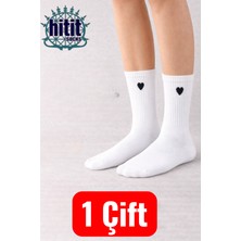 Hitit Socks Kadın 1 Çift Ekonomik Yüksek Pamuklu Kalp Desenli Kolej Çorap