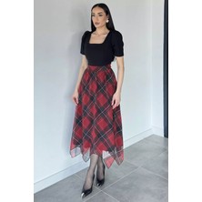Gülseli Kadın Kare Yaka Eteği Şifon Kısa Kol Elbise P-00020962
