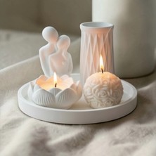 Minimal Lüks Dekoratif Mum Seti – Gül Mum & Lotus Mum & Vazo & Tepsi – Şık Ev Dekoru Hediye Seti
