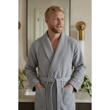 Green Black Afra Elite Serisi Erkek Pike Bornoz Gri, Oeko Tex Standard 100 Sertifikalı %100 Ege Pamuğu, Dokuma 250 GSM