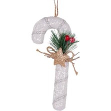 TeknoKapsül Yılbaşı Süsü Yılbaşı Dekorlu Baston Beyaz 8X17 Cm.