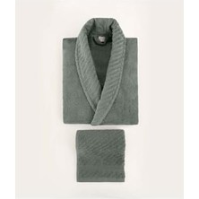 TeknoKapsül Koza LIKYA%100 Pamuk Yeşil-Beyaz 4'lü Çeyiz Aile Bornoz ve Havlu Seti 2 Bornoz 2 Havlu 1060A