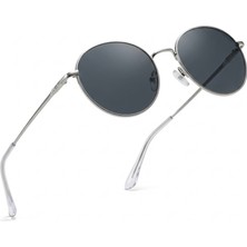 Sanches Titanyum Yuvarlak Güneş Gözlüğü Gümüş Çerçeve Füme Cam