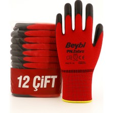 Kl Home 12 Çift -Pn5 Zebra Polyester Örme Nitril Eldiven No:10| Esnek & Dayanıklı Koruma