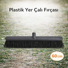 Badem10 Sapsız Plastik Çalı Fırçası 60 cm Dayanıklı Sert Kıllı Bahçe Süpürgesi Yer Temizlik Fırçası