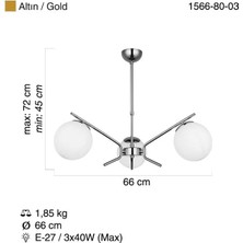 TeknoKapsül Home Manıa, Petos 3'lü Altın Sarkıt Avize 3XE27, 1566-80-03