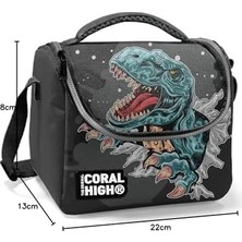 TeknoKapsül Erkek Okul Okul Beslenme Çantası - Siyah Gri Dinazor - Termal Astarlı