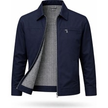 Regos Erkek Lacivert Battal Boy Klasik Yakalı Ince Yazlık Mevsimlik Mont