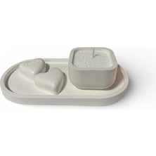 Major Hobi El Yapımı Taş Tozu Dekoratif Mumluk Seti  Sandal Ağacı Kokulu Beyaz Inci Tozu Mum & 4 Fitil