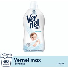 Vernel Max Konsantre Sıvı Çamaşır Yumuşatıcısı Sensitive 1440 ml Hipoalerjenik Formül ile Hassas Ciltler İçin