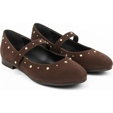 Ne&Ve Shoes Kahve Süet Pim Detaylı Yuvarlak Burunlu Kadın Günlük Babet