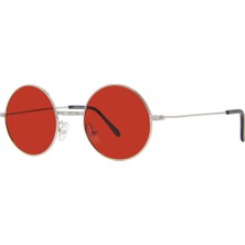 Sanches Extreme Vintage Yuvarlak Polarize Gümüş Güneş Gözlüğü Kırmızı Cam