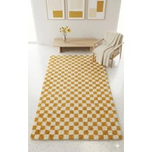 Chess Dama Desenli Kemik-Hardal Salon Oturma Odası Yatak Odası Koridor Makine Halısı Yolluk Shaggy