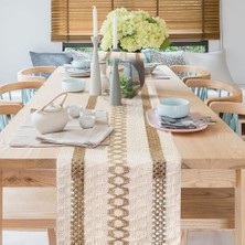 TeknoKapsül Masa Örtüsü, Tarzı Doğal Kumaş, El Yapımı Püsküllü Pamuklu Kumaş Dekorasyon, Düğün Partisi ve Çiftlik Evi Yemek Masaları Için (30X180CM)