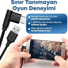 TeknoKapsül USB To Type-C ile Uyumlu ve ile Uyumlu Hızlı Şarj ve Data Kablosu 40 cm L Tipi Gaming (Siyah)