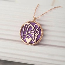 Else Silver 925 Ayar Gümüş Mor Sedef Taşlı Bir Kalpte Iki Can Kolyesi - Rose Kaplama