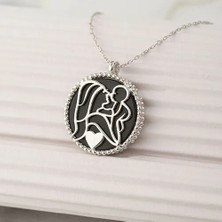 Else Silver 925 Ayar Gümüş Siyah Sedef Taşlı Bir Kalpte Iki Can Kolyesi - Rodyum Kaplama