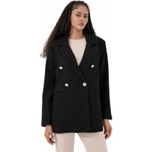 Ribana Classic Kadın Astarlı Kol Detaylı Düğmeli Büyük ve Normal Beden Blazer Ceket -C409