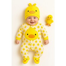 Umbaby Kız Erkek Bebek Civcivli Tulum 2 Parça Şapkalı Oyuncak Dahil Değildir 2li Set Takım Pamuklu