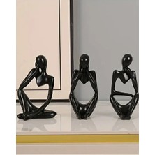 Tedisanat 3'lü Siyah Soyut Düşünen Adam Heykel Biblo Seti - Modern Dekoratif Ev Ofis Aksesuarı