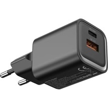TeknoKapsül 35W Pd+Qc3.0 Hızlı Şarj Adaptörü,  Uyumlu 1.5 Saat Şarj Süresi, USB ve Type-C Portlu