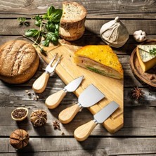 TeknoKapsül Premium 4'lü Peynir Bıçağı Seti, Paslanmaz Çelik Bıçaklar ve Meşe Saplı, 12.5 cm Uzunluk, Peynir ve Tereyağı Için Mutfak Araçları