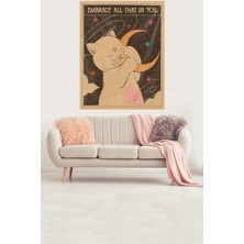 TeknoKapsül Pelangi Yıldızları Kucaklayan Sevimli Kedi Leke Tutmaz Kadife Kumaş Duvar Örtüsü Duvar Halısı Tapestry, Kahve-Sarı 70 x 100, 84955317010005