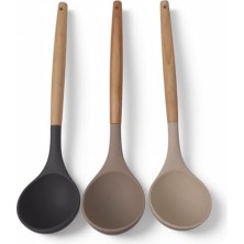 TeknoKapsül Bambu Saplı Silikon Kepçe, Bambu Uzun Silikon Çorba ve Sos Kepçesi 27CM 3 Renk Seçenekli (Siyah)