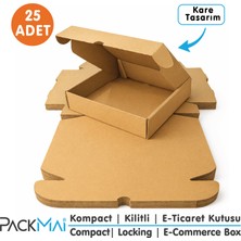 PackMai 17X17X4 cm Kraft Kilitli Karton Kutu 25 Adet | E-Ticaret Gönderi, Hediye ve Ürün Kutusu