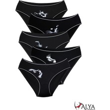 ALYA UNDERWEAR Kız Çocuk - Garson Pamuklu Kumaş Kedi Baskılı Slip Külot 5'li Paket.