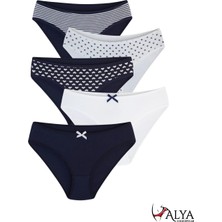 ALYA UNDERWEAR Kız Çocuk - Garson Empirme Baskılı Pamuklu Kumaş Slip Külot 5'li Paket Lacivert