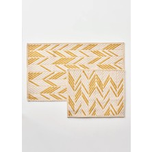 Bella Maison %100 Pamuk Corner Paspas Takımı Hardal Renkli Desenli Türk Malı Yumuşak (60x100 - 50x60 cm)