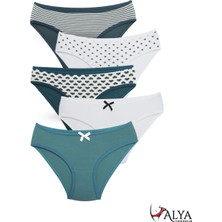 ALYA UNDERWEAR Kız Çocuk Empirme Baskılı Pamuklu Kumaş Slip Külot 5'li Paket Yeşil Varyant
