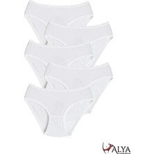 ALYA UNDERWEAR Kız Çocuk Kalpli Dokuma Lastik Pamuklu Kumaş Slip Külot 5'li Paket ( 5 Adet Beyaz)