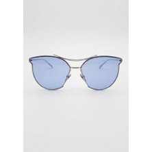 Sanches Kadın Kedi Gözü Büyük Şeffaf Mavi Güneş Gözlüğü Gümüş Metal Çerçe