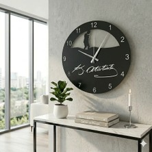 C-Tasarım Dekoratif Siyah Ahşap Duvar Saati Kemal Atatürk İmzalı