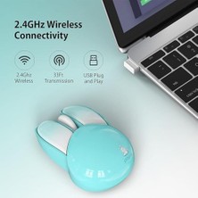 TeknoKapsül Mofii Mouse Renkli Tavşan Tasarım Kablosuz Sessiz Bilgisayar Notebook Laptop Için Fare USB Receiver Mouse Tak Çalıştır 9.2cm x 6cm (Turkuaz)