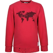 BRZ Collection Kırmızı Baskılı Erkek Çocuk Sweatshirt Grafik Desenli Bisiklet Yaka 2 Yaş