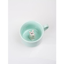 TeknoKapsül 3D Sevimli Figürlü Porselen Kupa 230 ml Mint Renk Kahve Çay Kupası,turkuaz & Tavşan