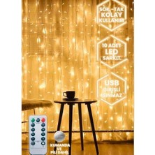 TeknoKapsül LED Işık 5 Metre Sarı Işık Kornişe Takılabilir Aydınlatma – USB Girişli, Bakır Telli, 10 Halkalı Tasarım, Perde Asma Aparatlı ve Uzaktan Kumandalı Dekoratif Işık Zinciri