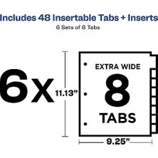 TeknoKapsül Big Tab 21211 3 Halkalı Kitap Için Ayırıcı Yapraklar, 8 Ayraç, Çok Renkli, 6 Set