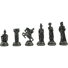 TeknoKapsül Orta Boy Metal -Sparta Satranç Takımı Antik ve Mermer Desenli Sandıklı Mdf Tahtası (36X36X6 Cm.)