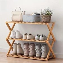 TeknoKapsül Katlanabilir Bambu Ayakkabı Rafı, 3 Katlı Ahşap Ayakkabı Organizeri, Çok Fonksiyonlu Depolama Rafı, Giriş Yolu ve Dolap Için