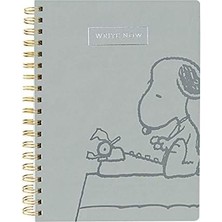 TeknoKapsül Vegan Deri Spiral Günlük, Snoopy Tipi – 20,32 cm x 25,4 Cm, 192 Çizgili Sayfa, "şimdi Yaz" Yazılı Gümüş Folyo Kapağında Süslenmiştir – Notlar, Listeler ve Daha Fazlası Için Mükemmel