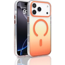 TeknoKapsül 17 Pro Için Kılıf Uyumlu Şarj Özellikli Transparan Renk Geçişli Toros Kapak (Turuncu)