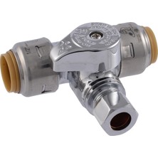 TeknoKapsül Max 1/2 x 1/2 x 3/8 Inç Sıkıştırma Tee Durdurma Vanası, Pirinç Tesisat Bağlantı Elemanı, Pex Boru, Bakır, Cpvc, Pe-Rt, Hdpe, UR24984A