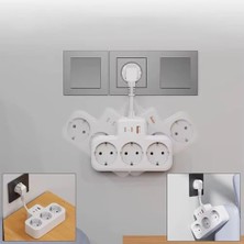 TeknoKapsül Yüksek Voltaj Korumalı Priz, Duvar Tipi Kısa Kablolu Priz Çoğaltıcı, 3x Soket, 2x Type-C, 1x Usb, 16A, 3680W, 1050 Joule, Çocuk Korumalı, Dayanıklı Yapı (Siyah)