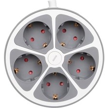 TeknoKapsül 5'li Yuvarlak Grup Priz 1.5 Metre Kablo, Anahtarlı Priz Çoklayıcı, Maksimum Kapasite 3680 Watt, 16 Amper