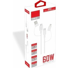 TeknoKapsül Yetty 60W 4in1 Type-C,lightning ile Uyumlu,usb-A Data ve Hızlı Şarj Kablosu 1.2m Beyaz YKB-41B (Yerli Üretim)