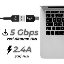 TeknoKapsül O192 USB - Type-C Dönüştürücü Otg Metal Adaptör Siyah